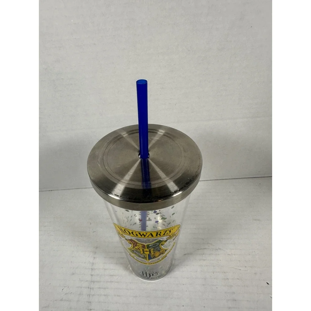 Harry Potter Hogwarts Glitter Confetti Tumbler Cup w/ Straw‎ Lid Drinkware